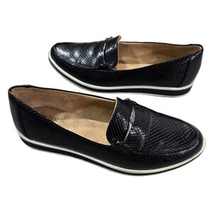 Naturalizer Ranger Black Snake Embossed Slip On Loafers Business Casual Preppy